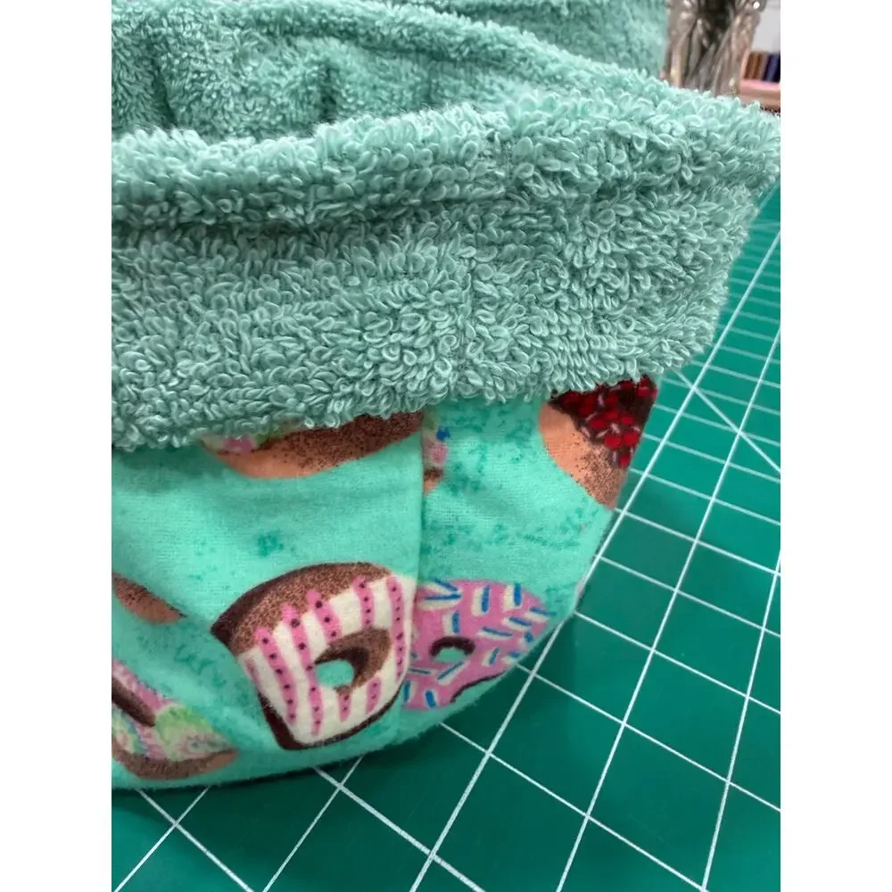 Handmade Donut Vanity Bucket Organizer Terry Lined Quilted 8” Tall Soft Stable